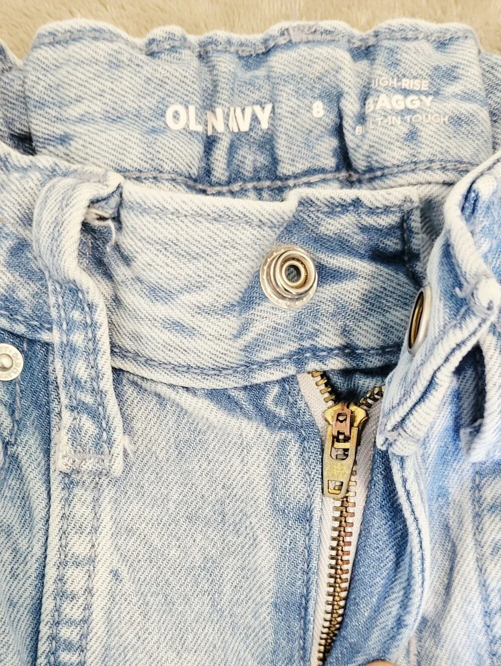 OLD NAVY Girls Light Wash Cargo Pocket Wide-Leg Jeans